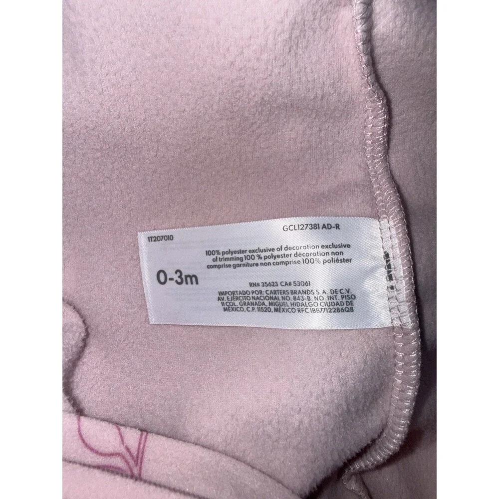 Carter's Pink Fleece Zip Footed Sleeper Long Sleeve Little Sister Floral 0-3M